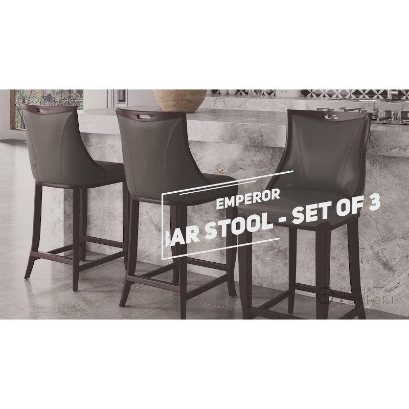 Manhattan Comfort Set of 3 Emperor Upholstered Beech Wood Faux Leather Barstools Bronze: Fixed Height, Attached Cushions, Footrest