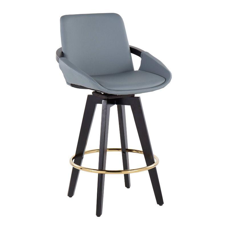 Set of 2 Cosmo PU Leather/Metal/Wood Counter Height Barstools Black/Gold/Gray - LumiSource: Swivel, Upholstered, 250lb Capacity