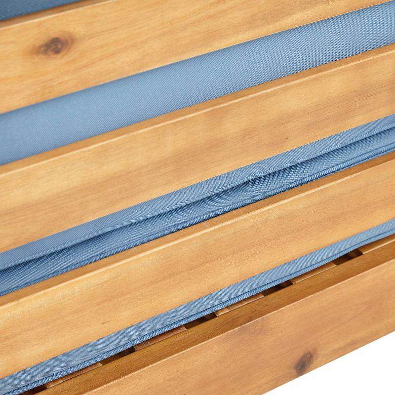 2pk Oana Outdoor Acacia Wood Left Arm Loveseat & Coffee Table with Cushion Teak/Blue - Christopher Knight Home: Transitional Patio Set