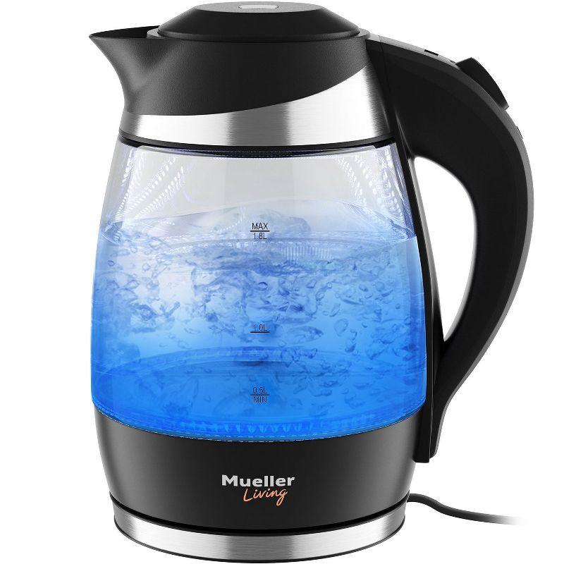 MuellerLiving Mueller Living Electric Kettle, Electric Tea Kettle for Boiling Water, 1500W SpeedBoil Teach Automatic Shutoff, 1.8L Cordless with LED Light, Borosilicate Glass Tea Kettle Pot Water Heater, BPA Free