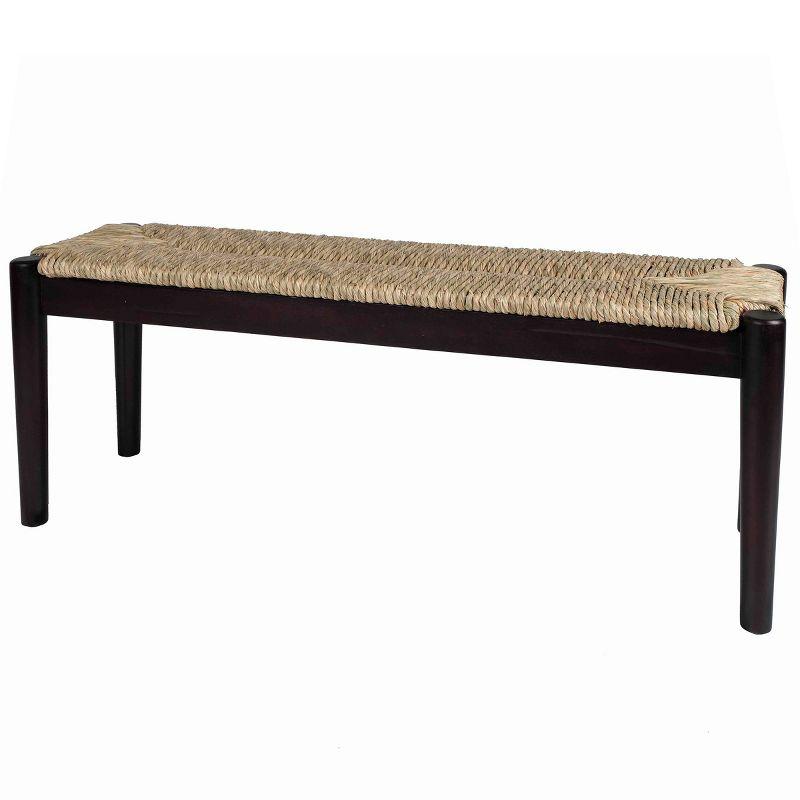 Black Acacia Wood Bench with Woven Seagrass Top