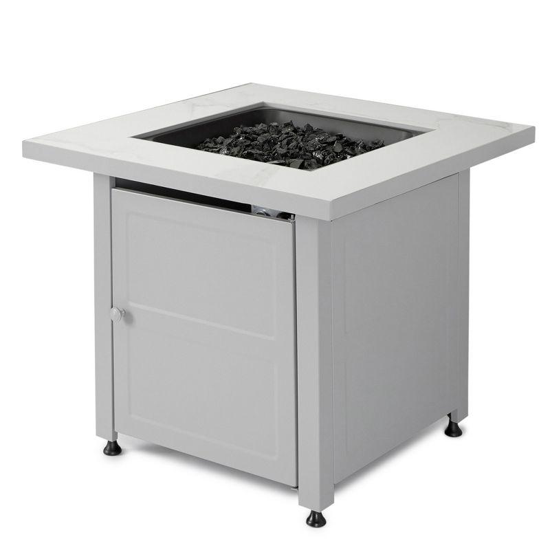 Mr. Bar-B-Q Endless Summer All Weather Outdoor Fire Pit Table with Faux Marble Finish, Black Glass