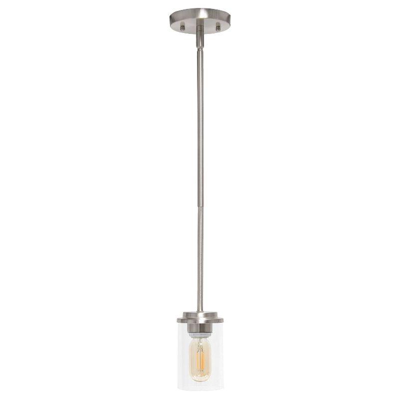 1-Light 5.75" Minimalist Industrial Farmhouse Adjustable Hanging Clear Cylinder Glass Pendant Metallic Silver - Lalia Home: UL Listed, E26 Base