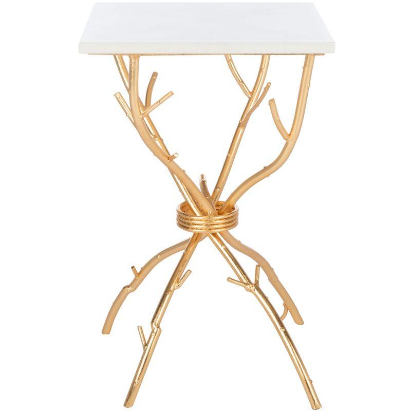 Alexa Gold Branch Base White Marble Top Accent Table