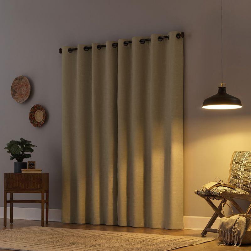 50"x84" Archaeo Total Blackout Textured Linen Blend Grommet Top Curtain Panel Stone: Modern Noise-Reducing Indoor Panel