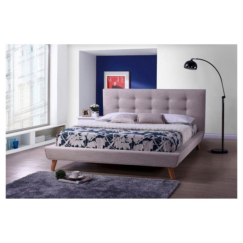 Scandinavian Mid-Century King Platform Bed in Beige Linen