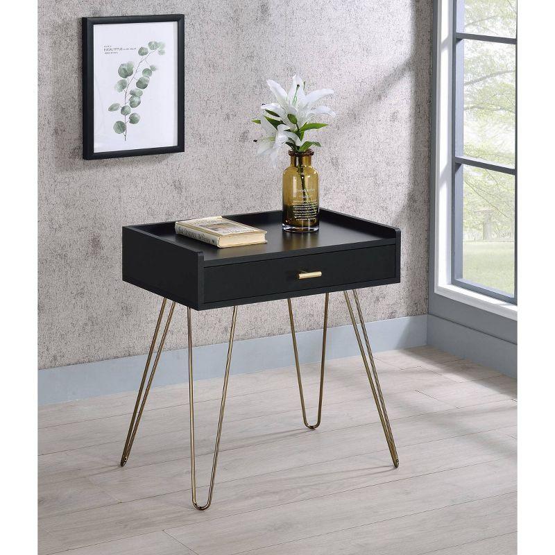 23.5" Allen Mid-Century Accent Table Black - Ore International: Copper Chrome Legs, Storage Drawer