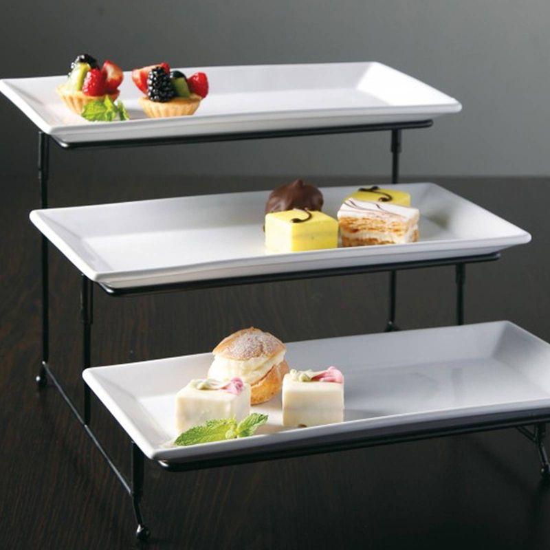 Gibson Elite Porcelain Gracious Serving Plate Set with Metal Stand: Tiered Cupcake & Serving Tray, Rectangle