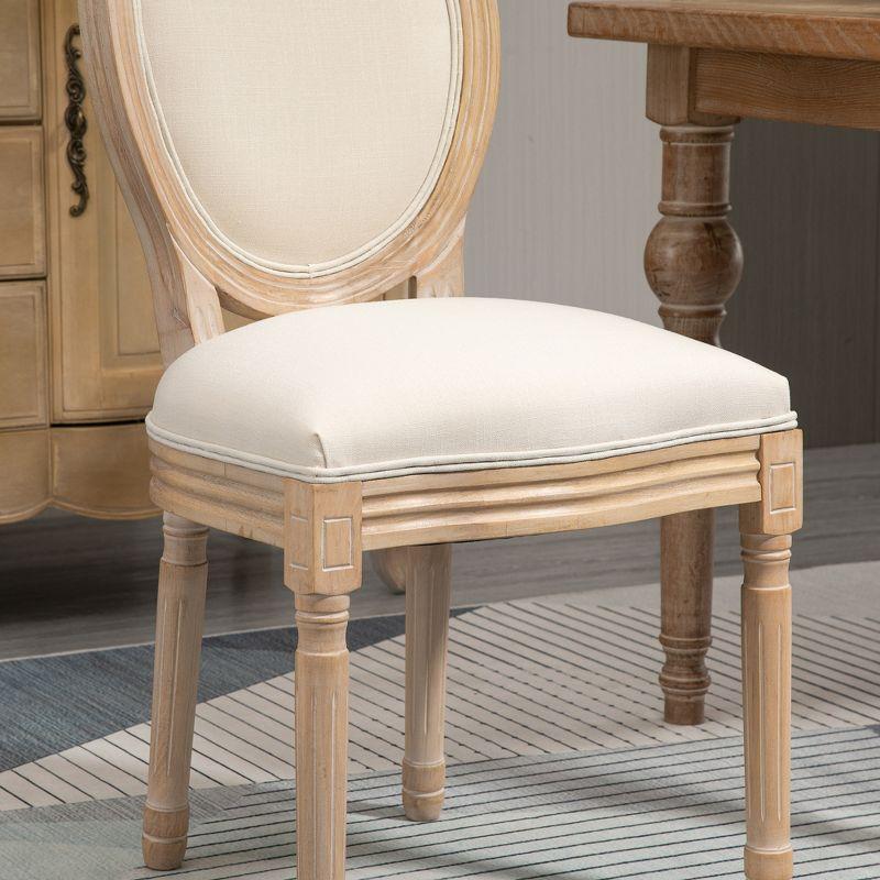 Beige Linen Upholstered French-Style Side Chairs, Set of 2