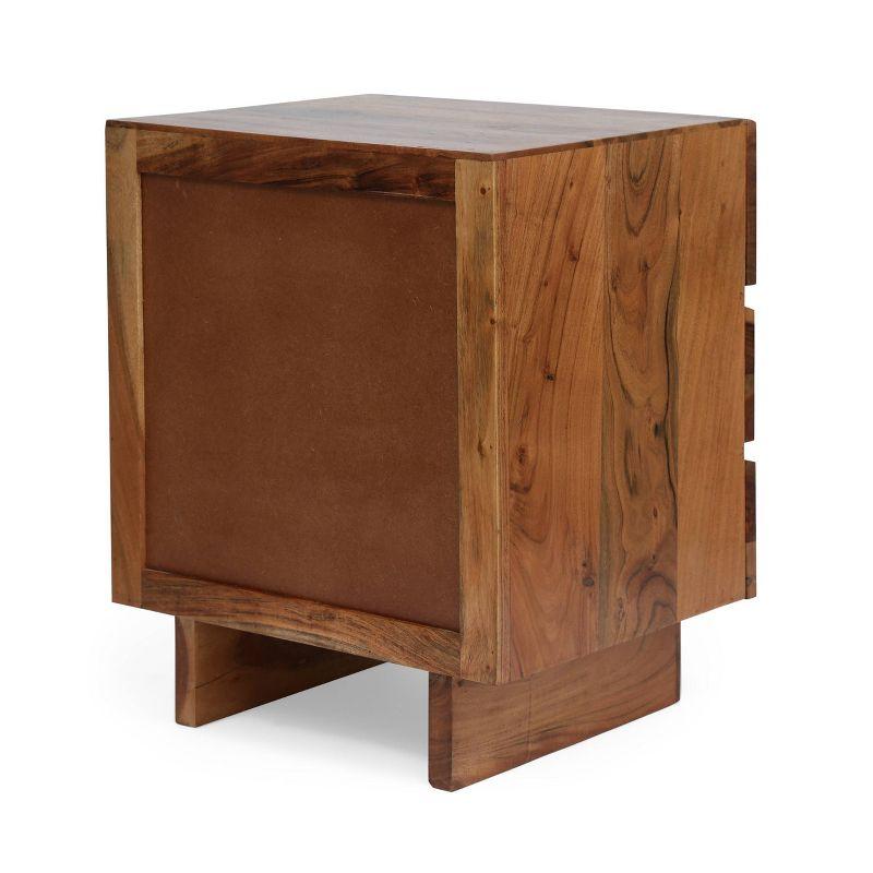 Terrell Handcrafted Boho Acacia Wood 3 Drawer Nightstand Dark Natural - Christopher Knight Home: Antique Brass Handles, Storage