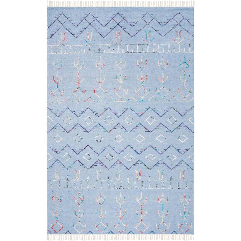 Heilig Hand-Knotted Blue Wool and Silk Southwestern 5' x 8' Rug