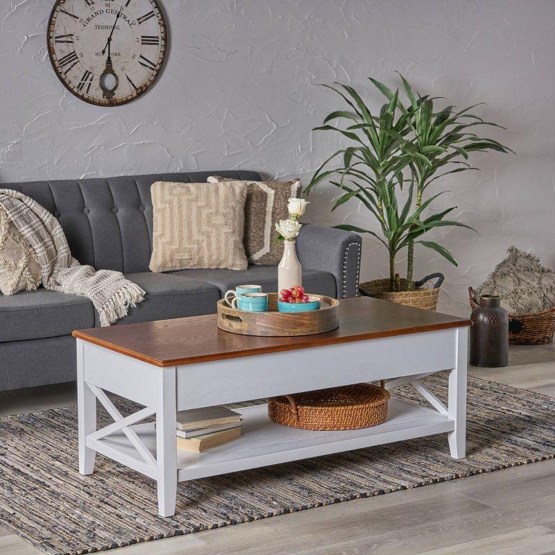 Decatur Farmhouse Lift Top Coffee Table with Storage, White - Christopher Knight Home