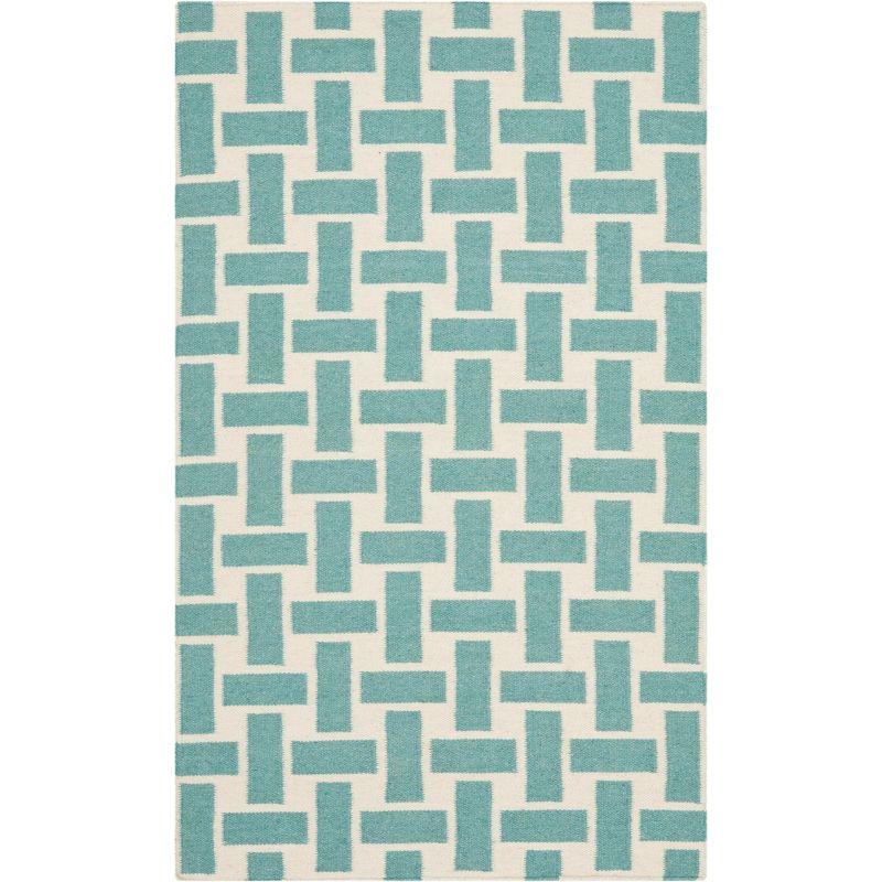 Handwoven Turquoise & Ivory Geometric Wool Area Rug, 3' x 5'
