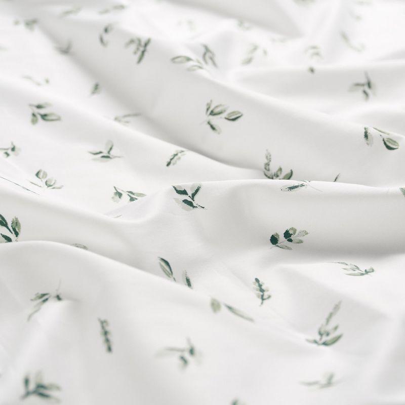 Elegant Cotton 100% Organic Cotton Printed Sheet Set - 4-Piece Set - Green Leaves, King Size