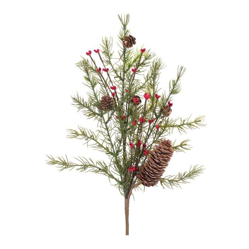 20" Green and Red Plastic Pine Berry Cone Spray Set