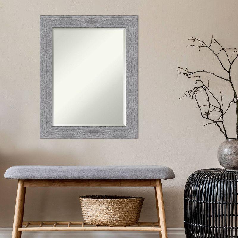 Gray Bark Rustic Rectangular Wall Mirror with Beveled Glass