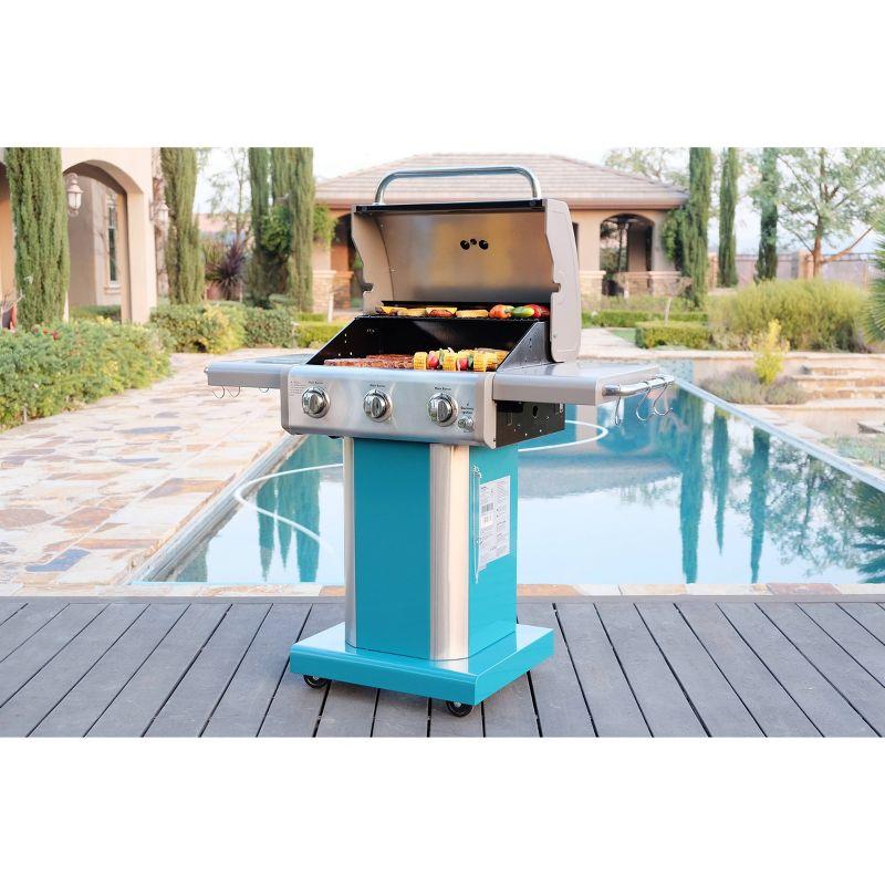 Kenmore Teal 3-Burner Propane Gas Grill with Foldable Side Tables