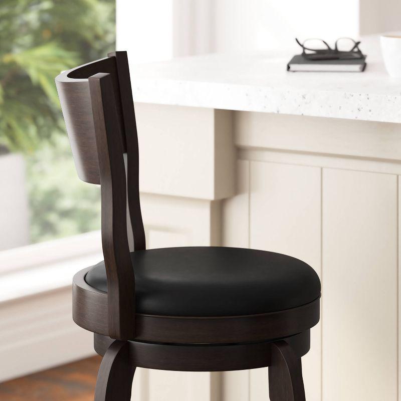 Espresso Swivel Bar Stool with Wood Frame and Leather Seat