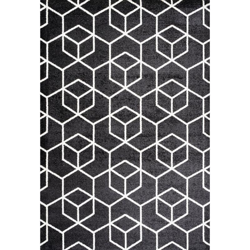 4'x6' Tumbling Blocks Modern Geometric Area Rug, Black/White - JONATHAN Y