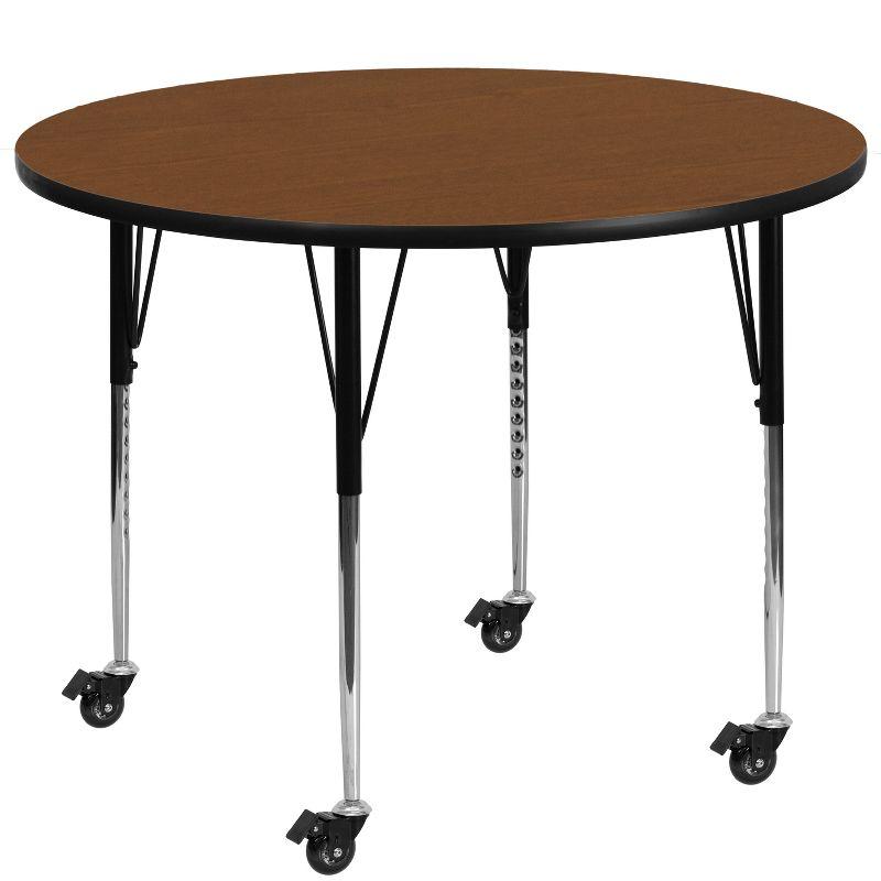 Adjustable Round Oak Laminate Activity Table with Casters