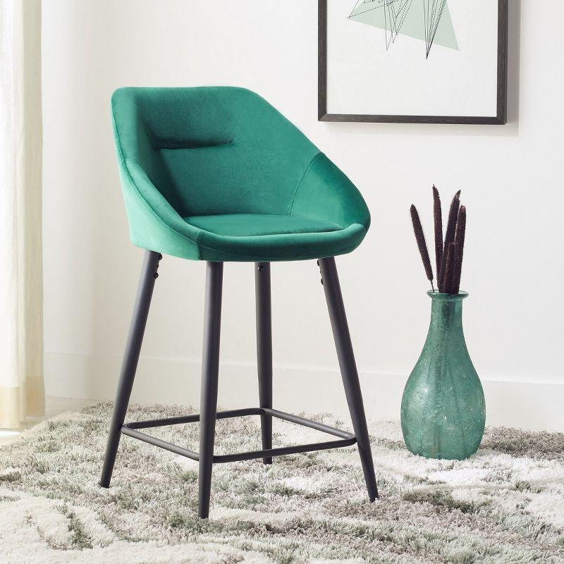 Emerald Velvet and Black Metal Counter Stool