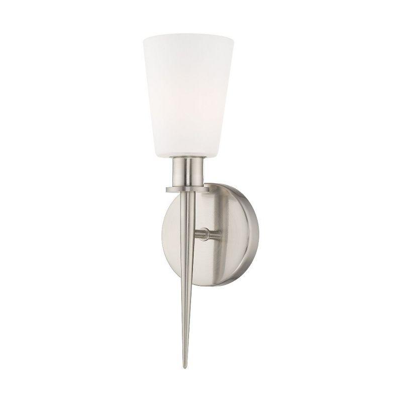 Witten Brushed Nickel 1-Light Wall Sconce with Opal White Glass