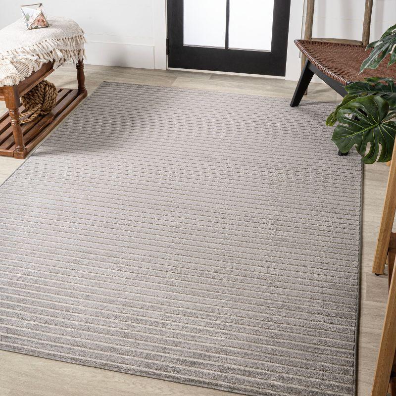 Gray and Ivory Striped Synthetic Reversible Area Rug