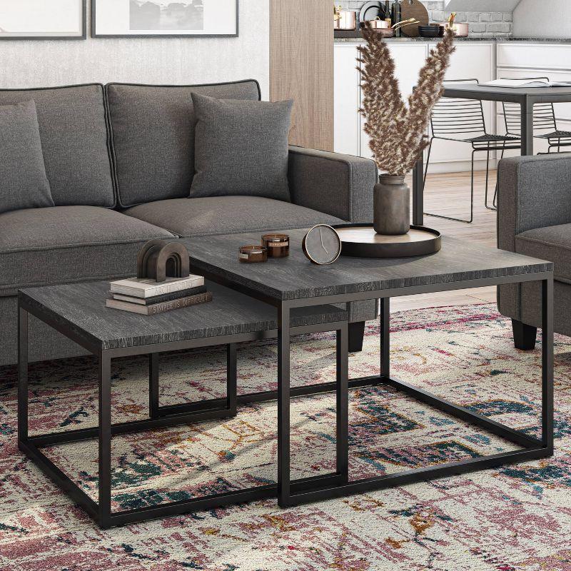 Fort Worth Dark Gray Wood and Metal Square Nesting Coffee Tables