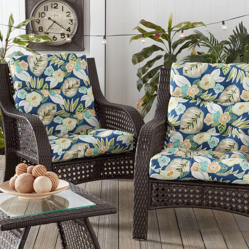 Kensington Garden 2pc 24"x22" Floral Outdoor Seat and Back Chair Cushion Set Marlow: Water & Stain Resistant, Reversible