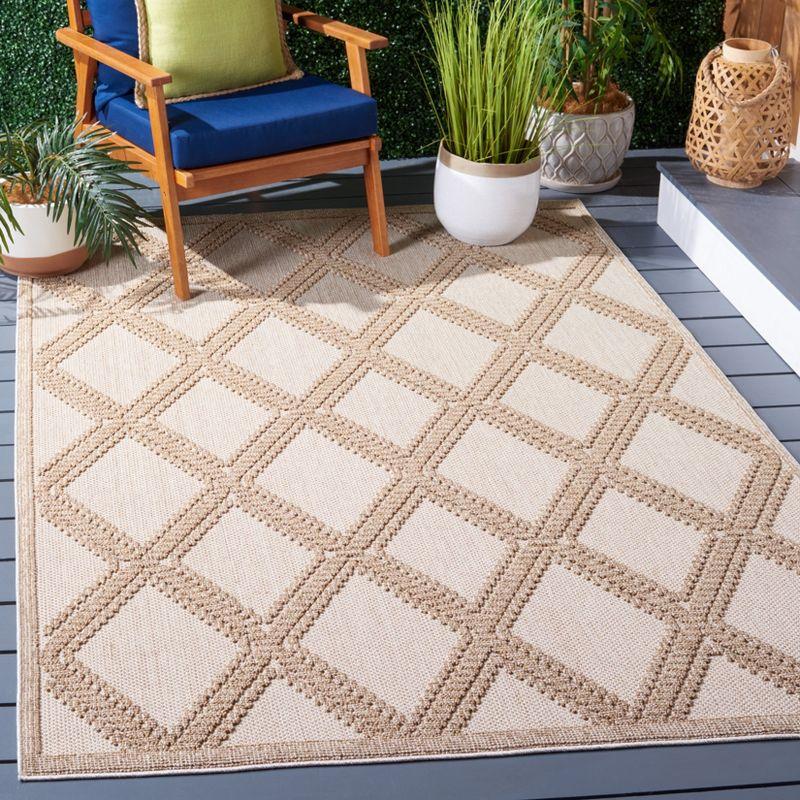 Beige and Brown Geometric 9' x 12' Easy-Care Synthetic Area Rug