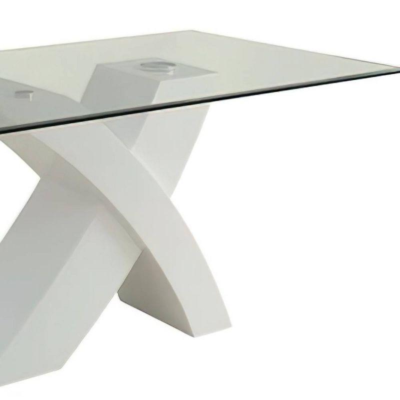 60" Pervis Dining Table White/Clear Glass - Acme Furniture: Modern 4-Seater, Criss Cross Wood Base, Non-Extension