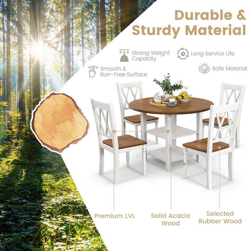 Tangkula 5 Piece Round Dining Kitchen Set w/ Drop Leaf Dining Table Folded & 4 Chairs