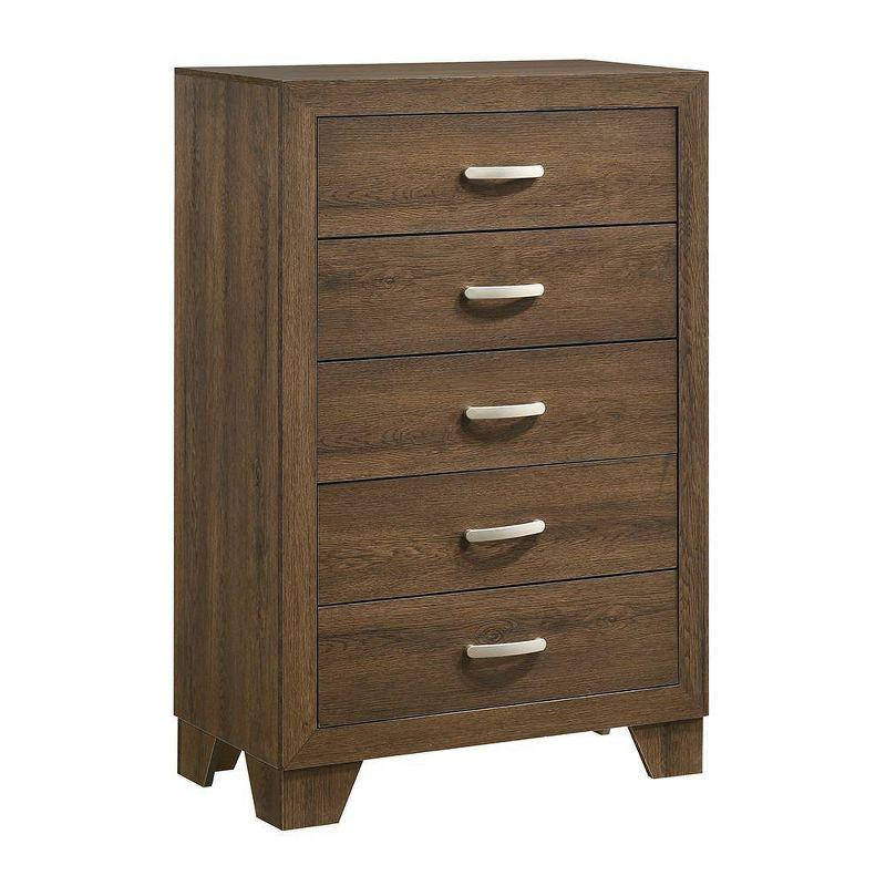 32" Brown Oak 5-Drawer Chest with Metal Handles