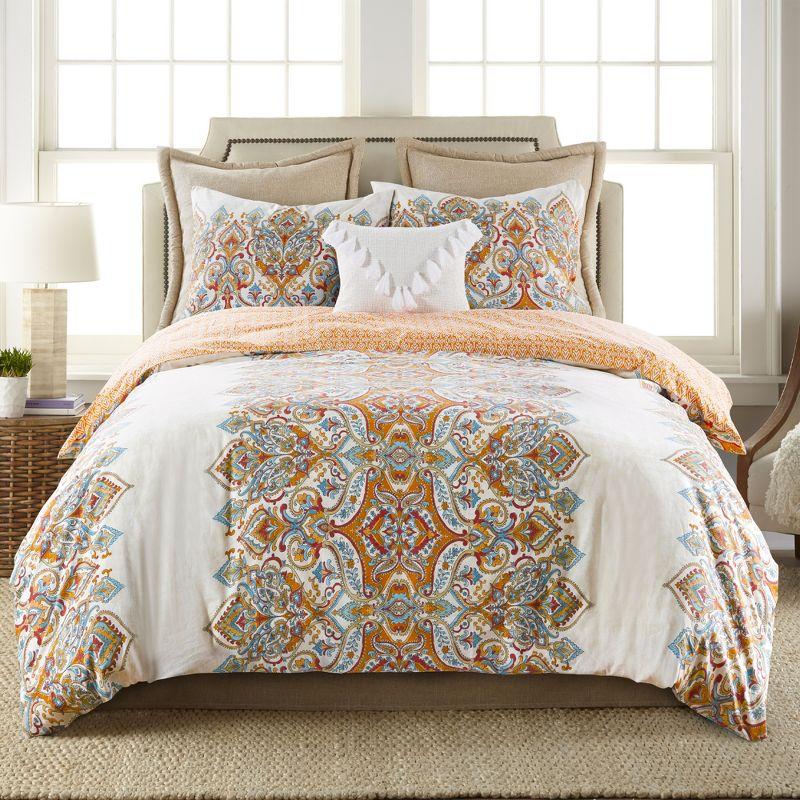 Full White Cotton Regal Pattern Duvet Set