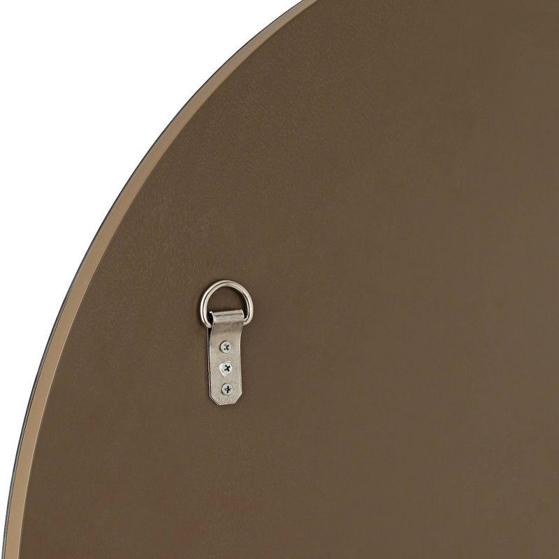 Possini Euro Design Loft Round Vanity Wall Mirror with Gold Shelf Modern Beveled Glass Brown Wood Frame 31 1/2" Wide for Bathroom