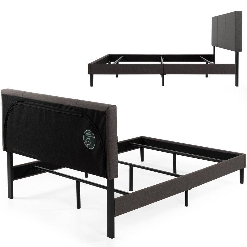 Elegant Dark Grey Upholstered Full Bed Frame with Durable Steel Construction