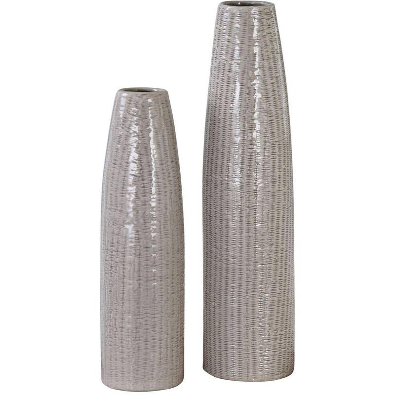 Textured Taupe and Greige Ceramic Floor Vase Set