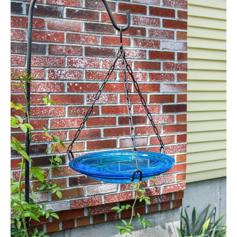 17" Reflective Crackle Glass Hanging Birdbath Bowl Teal Blue - Achla Designs