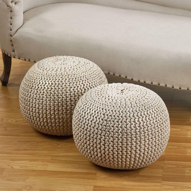 Gold Cotton Tufted Round Rope Pouf with Storage