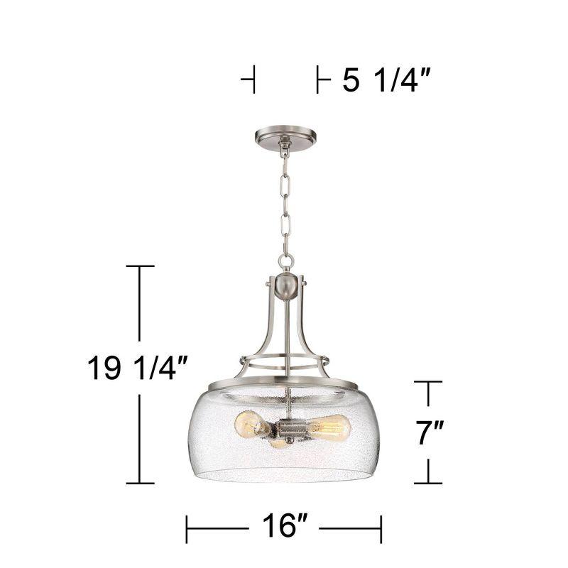 Franklin Iron Works Charleston Satin Nickel Pendant Chandelier 16" Wide Modern Seeded Clear Glass 3-Light LED Fixture for Dining Room Kitchen Island