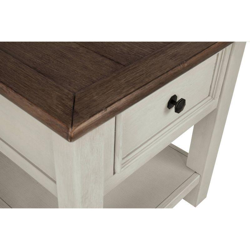 Signature Design by Ashley Bolanburg Chair Side End Table Brown/White: Vintage Style, USB Ports, Storage Cabinet