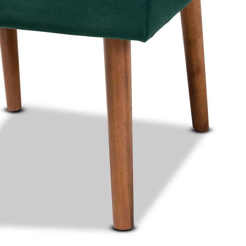 Alvis Velvet Upholstered and Wood Dining Chair Emerald Green/Walnut - Baxton Studio: Channel Tufted, Angled Legs