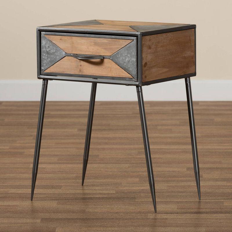 Laurel Metal and Wood 1 Drawer Nightstand Gray/Brown - Baxton Studio: Contemporary Bedside Table with Storage