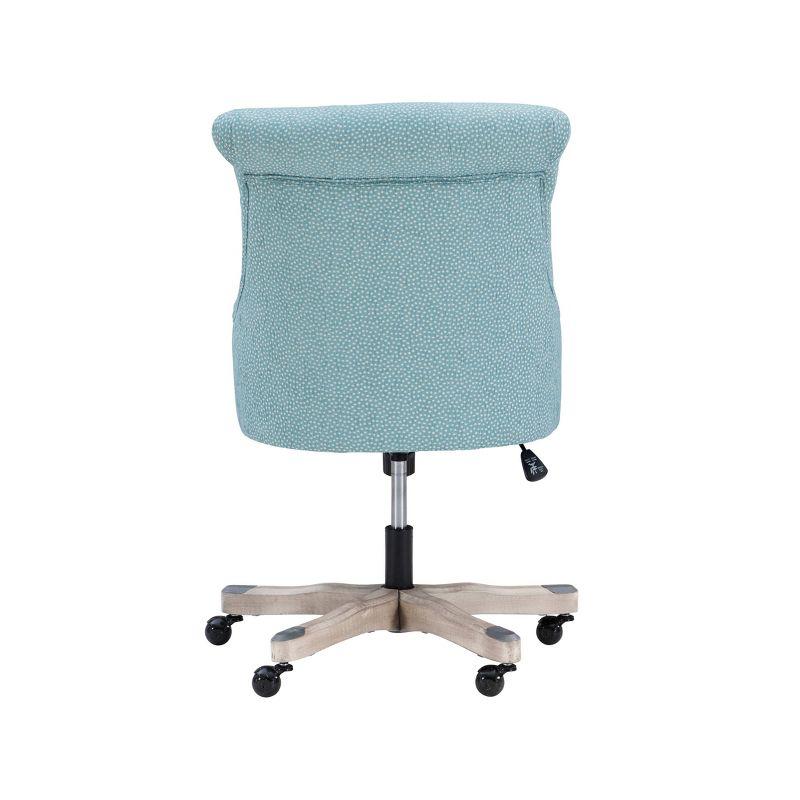 Plush Light Blue Fabric Swivel Office Chair with Gray Wash Wood Base