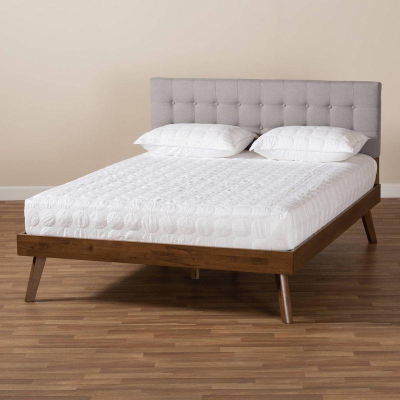 Full Devan Fabric Upholstered Platform Bed with Headboard Gray/Walnut - Baxton Studio: Mid-Century Modern, No Box Spring Needed