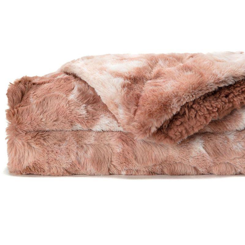 Chanasya Wolf Faux Fur Throw Blanket with Plush Faux Shearling Side - 50" x 65” - Rose Dust