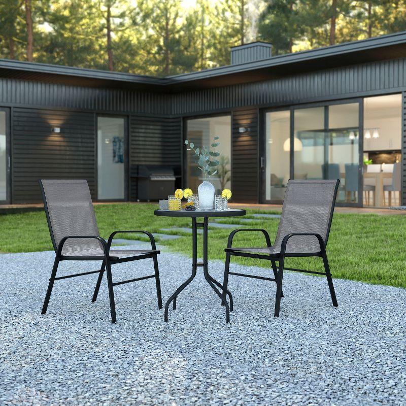 Gray 3-Piece Steel and Glass Outdoor Patio Dining Set