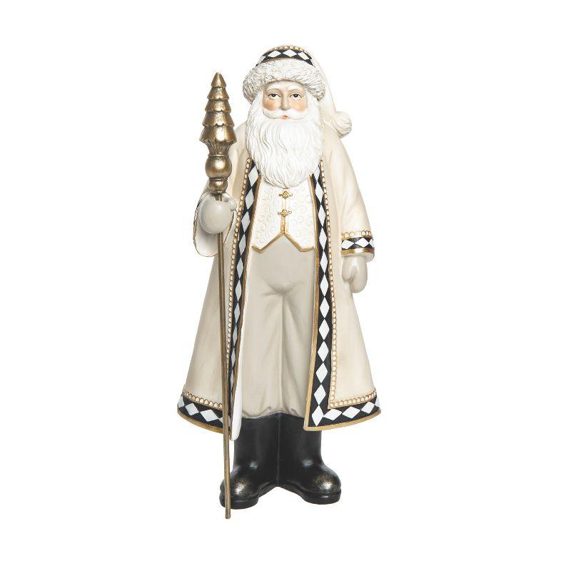 Elegant 16'' White and Gold Resin Santa Figurine