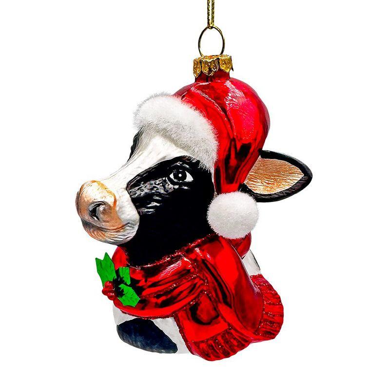 Festive Cow in Wreath Blown Glass Christmas Ornament, Farmhouse Theme Tree Decoration| OrnamentallyYou