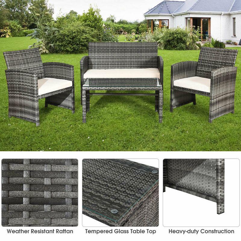 Costway 4PCS Rattan Patio Furniture Set Garden  Sofa Cushioned Seat Mix Gray Wicker